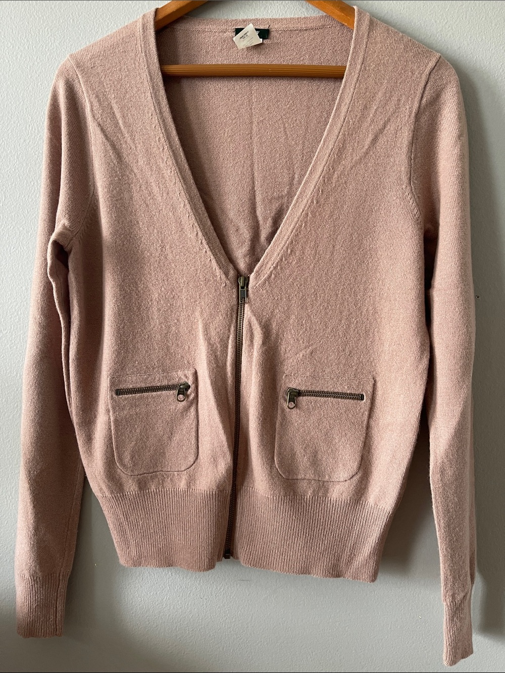 J. Crew Y2K Wool blend Dusty Blush Zip Front Cardigan